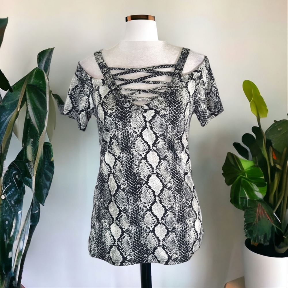 Eye Candy Women's Off Shoulder Strappy Snakeskin Top Size Medium